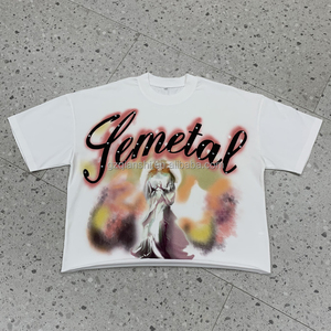 Fabricant de T-shirts personnalisés blancs épais sérigraphiés 280 g/m² en coton avec strass, T-shirt graphique court et ample pour homme - Product Image 2