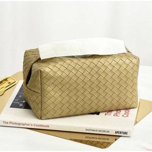 Caja de almacenamiento de pañuelos de cuero PU trenzado, servilleta de entrada de escritorio de lujo para coche, soporte de papel, artesanías de cuero hechas a mano - Product Image 4