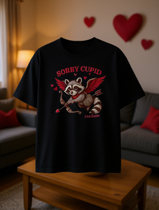 T-shirt da uomo con stampa divertente di procione Cupido, a maniche corte, casual, design per San Valentino, leggera, comoda, 100% cotone - Product Image 2
