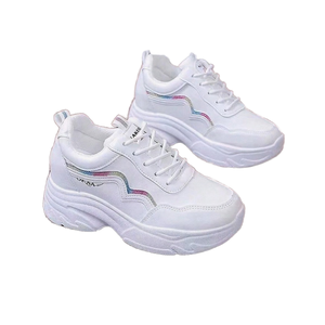 Baskets compensées souples et respirantes pour femme – Confortables, décontractées, à semelle épaisse, style tennis, avec rayures arc-en-ciel et paillettes, tendance et originales - Product Image 1