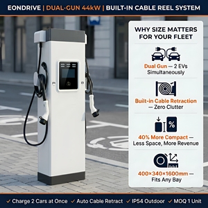 Nouvelle station de recharge rapide pour véhicules électriques EONDRIVE IP54 OCPP1.6 Type2 à deux pistolets AC 400V 44kW avec une efficacité de 94% pour les parkings en Europe - Product Image 1