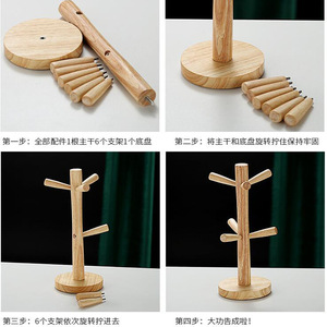 Support à tasses en bois massif, forme ronde de 32 cm, style japonais, égouttoir à tasses - Product Image 4