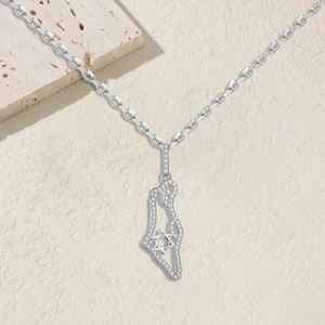 Collana YBO <span class=keywords><strong>Personalizzata</strong></span> in Argento Sterling 925 con Zirconi per Donne, Placcata in Oro 18K con <span class=keywords><strong>Mappa</strong></span> d'Israele e Stella di David, Regalo per Fidanzamento e Matrimonio - Product Image 2
