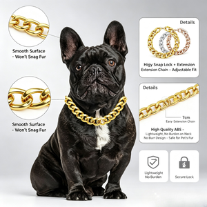 Collar de Cadena Dorada de Plástico para Perro, Estilo Hip Hop Cubano, para Bulldog Francés, Perros Pequeños y Medianos, Disponible en Stock - Product Image 3