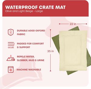 Qiquペット用品カスタムドッグクレートパッド防水ナイロンドッグクレートマットチュープルーフと洗濯機で洗えるオリーブとライトベージュ - Product Image 3