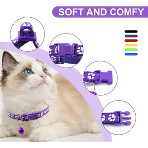Collares Ajustables de 19-32 cm para Gatitos, Collar para Gatos con Hebilla de Seguridad, con Huella de Pata y Campana, Collar Seguro para Mascotas - Product Image 3