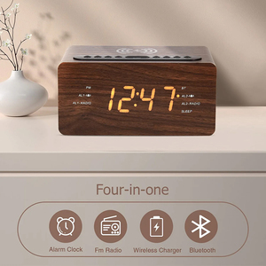 Réveil numérique en bois <span class=keywords><strong>Radio</strong></span> FM votre Station de charge rapide sans fil avec variateur à 3 niveaux affichage LED minuterie de sommeil - Product Image 3
