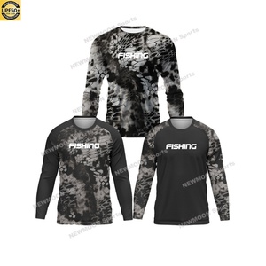 Vêtements de pêche pour hommes personnalisés en camouflage noir et gris, anti-UV, coupe-vent, légers, à séchage rapide, jersey de randonnée et de pêche, t-shirt unisexe pour hommes - Product Image 1