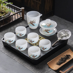 Glass <b>Tea</b> Set Kung Fu <b>Tea</b> Cup Gaiwan White Jade <b>Tea</b> Set Gift <b>Box</b> Home Business Gifts With Lid Cylinder Shape E206 - Product Image 3
