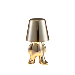 Dimbare Touch Control Creatieve Gouden Man Led Bureaulamp Met Usb-Poort Draadloze Lamp Helderheid Denker Nachtkastje Lamp