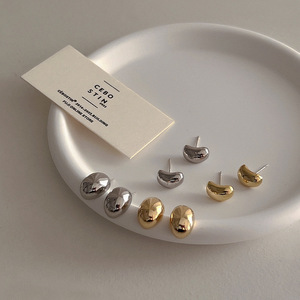 Pendientes simples de aguja de Plata de Ley 925 para mujer, pendientes de frijol de Color dorado y plateado para mujer, pendientes de fiesta - Product Image 1