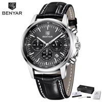 Montre-bracelet à quartz de luxe pour homme Benyar BY-5213 avec bracelet en cuir, étanche, pour homme, Reloj Montre Hombre, avec boîte cadeau