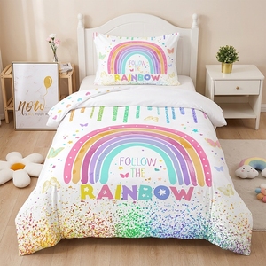 Set di Biancheria da Letto per Bambini con Motivo Arcobaleno e Nuvole, <span class=keywords><strong>Copripiumino</strong></span> <span class=keywords><strong>Singolo</strong></span> EU, Morbido Set <span class=keywords><strong>Copripiumino</strong></span> Stampato per Camere da Letto delle Ragazze - Product Image 6
