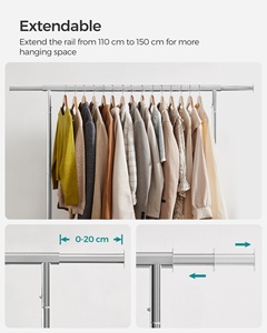Songmics Heavy-Duty quần áo đường sắt với mở rộng treo đường sắt quần áo giá trên bánh xe Giá áo - Product Image 4