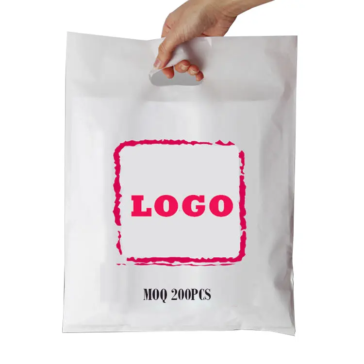شعار مخصوص مطبوع تصميم LDPE/HDPE مقبض حقيبة بلاستيكية كيس مقصوص حقيبة تسوق للملابس/حذاء التعبئة
