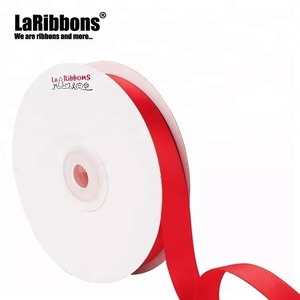 LaRibbons Eco-Friendly Polyester Satin <b>Ribbon</b> 1-1/2 Inch Solid Red Woven Double Face Custom Logo Wedding Gift Wrapping - Product Image 1