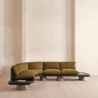 Canapé sectionnel incurvé vert olive moderne avec base en bois, ensemble de meubles de salon design pour villa et maison