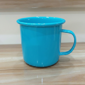 แก้วกาแฟเคลือบสีน้ำเงิน แก้วเหล็กมีหูจับ ใช้ซ้ำได้ แก้วคลาสสิกสำหรับบ้าน คาเฟ่ ของขวัญ - Product Image 1