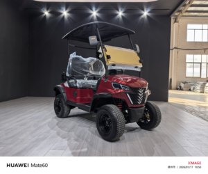 Carrito de Golf Eléctrico Rojo de 3-4 Plazas, Totalmente Impermeable, con Batería de 60V, Techo Negro, Asientos de Plástico, Todoterreno - Product Image 3