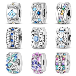 Breloque en Cuivre Plaqué Argent 925 avec Zircon Cubique, Perle d'Arrêt, Entretoise, Fermoir de Bracelet, Breloque Étoile, Lune, Fleur, Cadeau pour Femme - Product Image 1