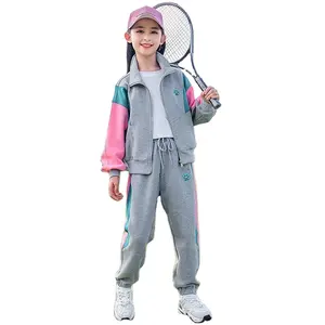 Ensemble de survêtement en coton pour filles, sweat-shirt à capuche, vêtements pour enfants, automne hiver, costume de sport pour enfants, vente en gros