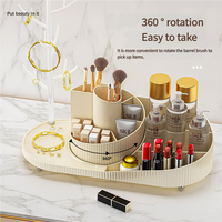 Organisateur de Maquillage en Plastique Rotatif à 360 Degrés, Grande Capacité, Boîte de Rangement Cosmétique Multifonctionnelle pour Bureau, Pinceaux, Boucles d'Oreilles et Bijoux
