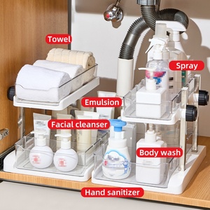 Support OEM 2-Tier Clear Pull-Out Tray for Home with Dividers <b>Under</b> Sink Cosmetic Storage Organizer for Cabinet Storage Rack - Product Image 5
