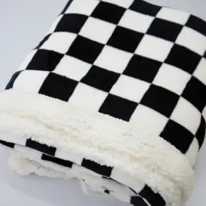 Tùy Chỉnh In Checkered Chăn Bắc Âu Fluffy Ném Nóng Lên Checkerboard Chăn Siêu Mềm Flannel Sherpa Chăn