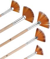 Lot de 5 pinceaux éventail pour peinture, pinceaux à peinture à l'huile et acrylique, pinceaux éventail pour artistes, poils en nylon, manche long en bois
