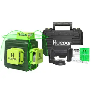 Huepar 3D交叉线自流平激光水平12线绿色光束锂离子电池，带C型充电端口和硬手提箱