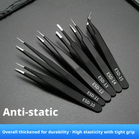 Kit de pinces à épiler industrielles DIY 9-en-1 antistatiques ESD à pointe courbée très fine de 1,5 mm en acier inoxydable ESD-10 ESD-18 pour l'électronique