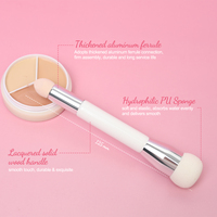 Pinceaux de maquillage personnalisés de luxe à double extrémité, avec tête en éponge OEM, manche en bois haut de gamme, synthétiques, résistants et durables, fabrication sur mesure, marque privée.