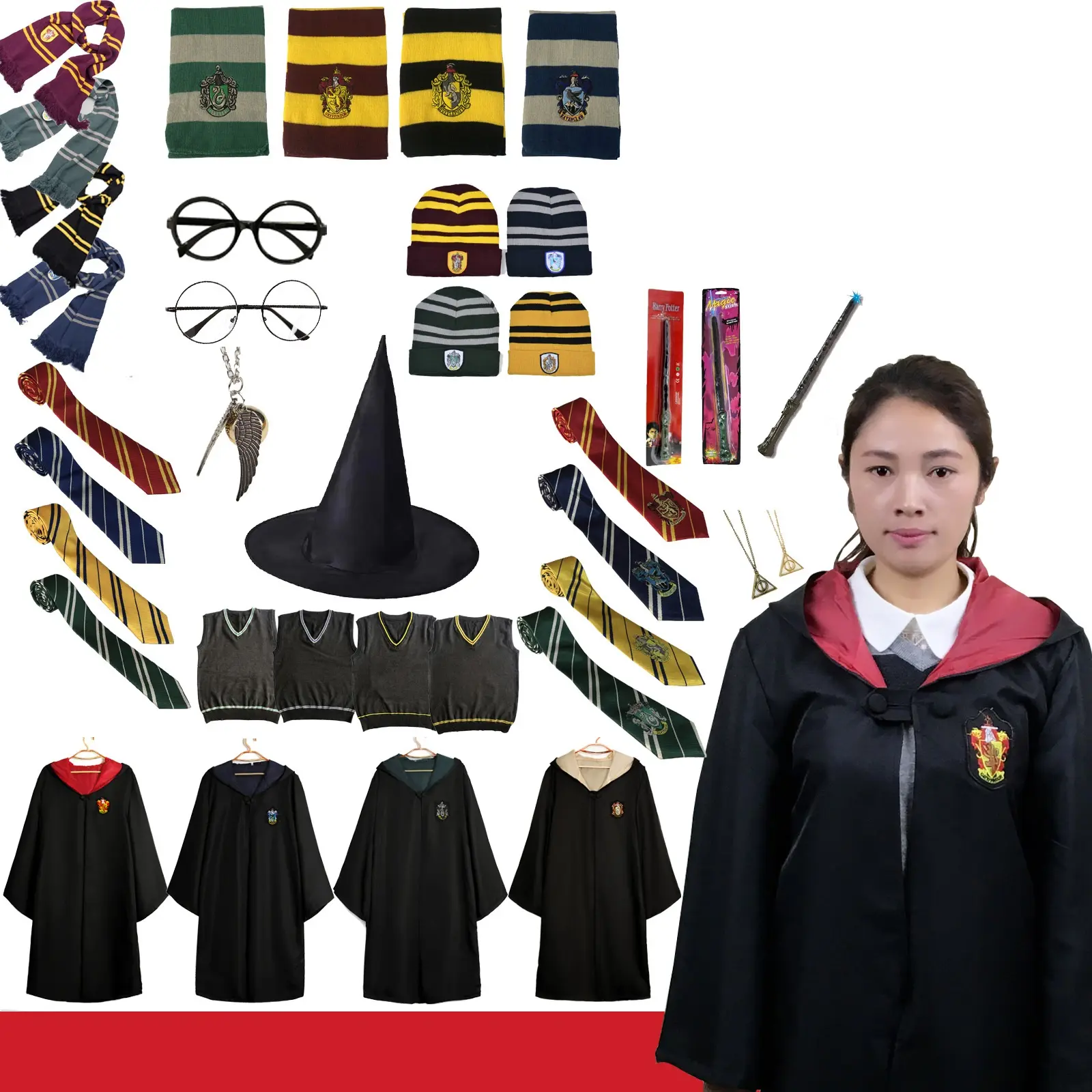 Cheap Movie Potter Harry suit Party Decoration cloak magic robe cosplay Halloween dress up performance costume