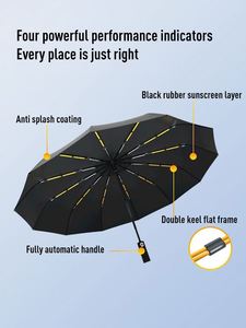Parapluie Automatique Pliant en Trois Sections en Pongee, 12 Baleines, Coupe-Vent, Logo Personnalisé, Parapluie Anti-Tempête pour Cadeau d'Entreprise, Vente en Gros - Product Image 4