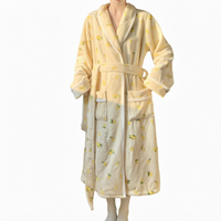 Peignoir en polaire de luxe à imprimé citron pour femme, manches longues, longueur intégrale, en flanelle douce, avec col châle et passepoil contrastant