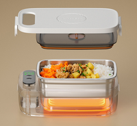 Boîte à lunch chauffante électrique sans fil portable, isolée thermiquement, en acier inoxydable, 1000 ml, à double niveau, étanche, pouvant faire la vapeur, chauffe-aliments
