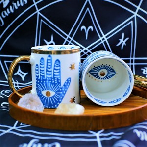 Tazze di ceramica di porcellana di <span class=keywords><strong>caffè</strong></span> dorato di lusso dell'occhio di cristallo della pietra preziosa naturale all'ingrosso - Product Image 3