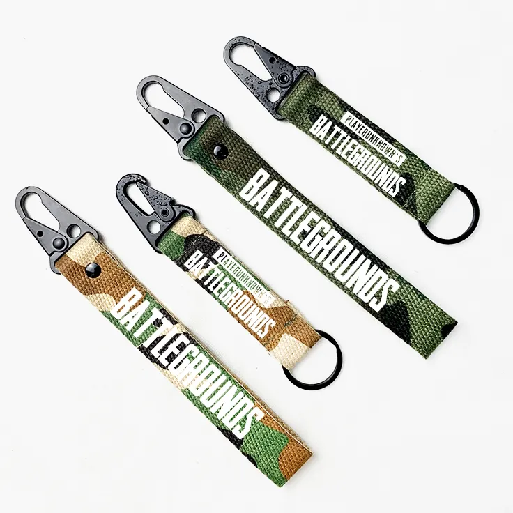 Promotional Gift Custom Carabiner Climbing motorcycle car Keychain Nylon Fabric Wrist Wristlet Key Chains