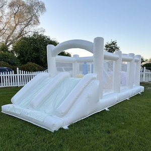 Circuito <span class=keywords><strong>de</strong></span> Obstáculos Inflable Blanco para Niños, Casa <span class=keywords><strong>de</strong></span> Brinco <span class=keywords><strong>de</strong></span> Grado Comercial con Tobogán, Color Pastel, Pequeño, para Alquiler en Fiestas al Aire Libre - Product Image 3