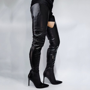 รองเท้าบูทหุ้มข้อสูงแบบเรียบง่าย ไซส์ใหญ่พิเศษ 47 สำหรับผู้หญิง ปลายแหลม มีซิปด้านข้าง ส้นบาง รองเท้าบูทสูงถึงต้นขา - Product Image 2