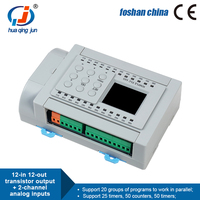 Huaqingjun 12-in 12-out Transistor Output PLC 2AI 0-20mA 4-20mA Controlador lógico programable para máquina de embalaje