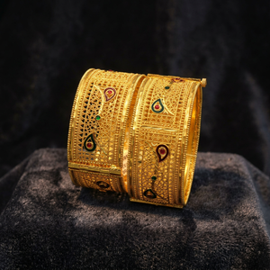 Venta al por mayor de brazalete Kada de latón chapado en oro tinte, brazalete Kada de oro tradicional, brazaletes de moda, joyería llena de oro tinte Oro Joyeria. - Product Image 4