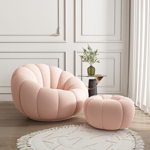 Juego de Sillas Pumpkin, Color Rosa Suave, Muebles de Salón de Felpa, Asiento Cómodo para Adultos, Niños y Ancianos, No Plegable - Product Image 1