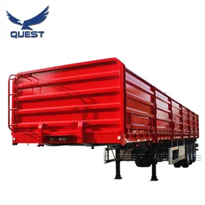 Truck Cargo Trailer QUEST Factory 3 Axle 60 Ton Truck Open Cargo Flatbed Stake Fence Trailer China Semi-trailer QUEST Vehicle Steel 15 Workdays 80T