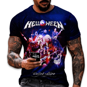 Pesante nuovo Unisex personalizzato All Over Print OEM e ODM top Metal <span class=keywords><strong>Rock</strong></span> <span class=keywords><strong>Band</strong></span> Helloween 3D stampa digitale camicia per uomo e bambino - Product Image 2