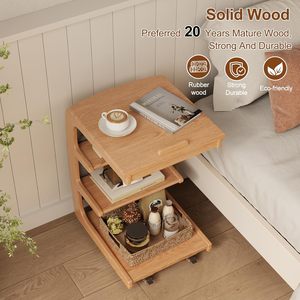 Table en forme de C pour canapé, table C avec roues, petites tables d'extrémité à 4 niveaux avec sac de rangement, table de canapé en bois, bureau réglable - Product Image 4