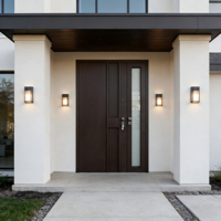 Porte d'entrée double battante de sécurité haut de gamme en aluminium moulé avec panneau vertical et quincaillerie mate pour villa