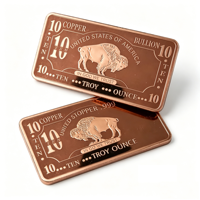 Barre de cuivre massif brossée personnalisée 10 OZ 99,9 % pur, faible MOQ, pour investissement