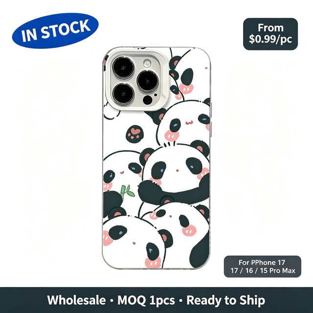 Cute Round Panda Full Pattern Clear TPU Case, Soft Cartoon Shockproof Phone Cover for iPhone 17 16 15 14 13 Pro Max