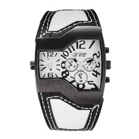 Özel Logo Çok Satan Trend Erkek Saatleri Deri Kayış kare 42mm Büyük Kadran Çift Mekanizmalı Quartz Saatler